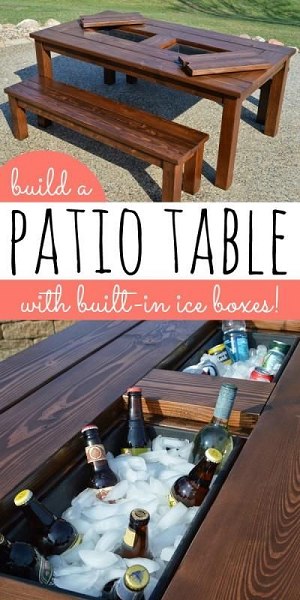 Patio table with built-in ice boxes