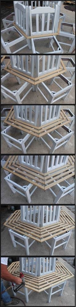 Turning Old Kitchen Chairs into Tree Bench
