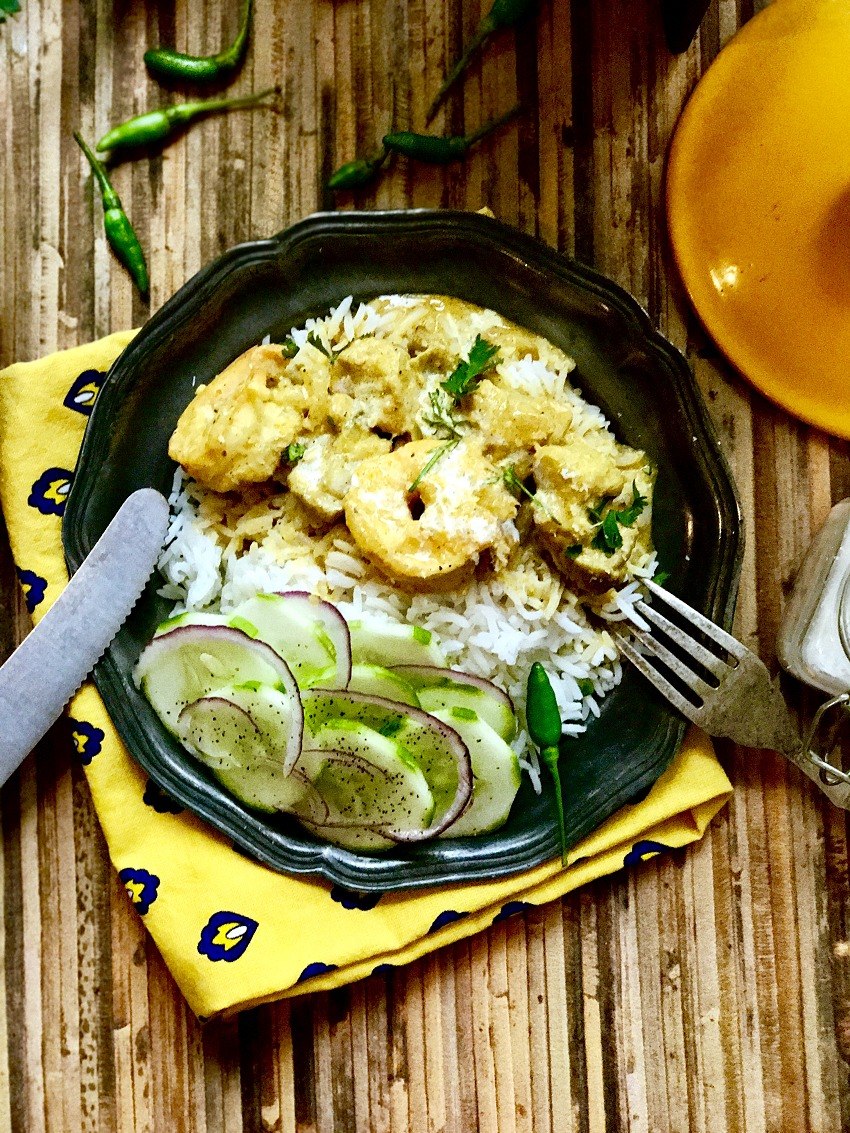 Curry de poulet et crevettes au lait de coco