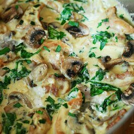 Chicken and Spinach in Creamy Parmesan Mushroom Sauce