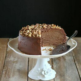 Pancake cake with chocolate mousse